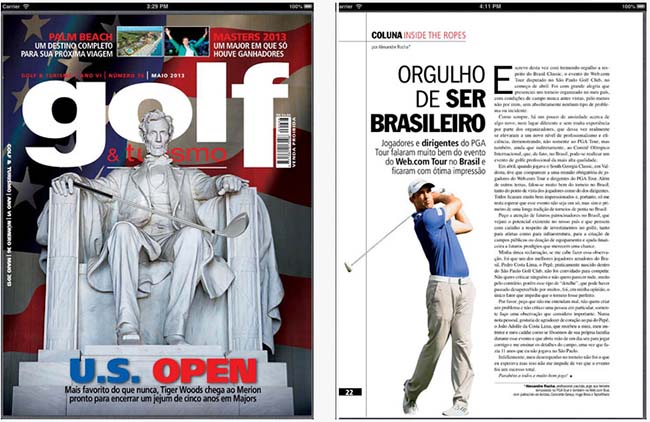 A capa e a coluna de Alexandre Rocha: conteúdos exclusivos da revista de golfe mais lida do país