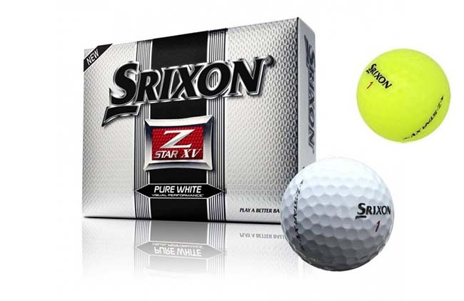 A Z-Star XV, lançamento de bola de golfe da Srixon, em branco e amarelo: cobertura tecnológica