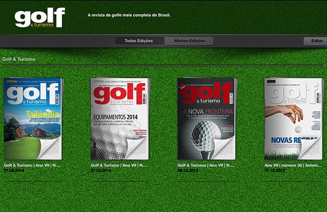 Aplicativo gratuito da Golf & Turismo, com todas as edições mais recentes da revista de golfe líder do mercado